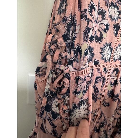 Torrid Sheer Lace Tiered Babydoll Tunic Tank Top Pink/Black Boho Women's Size 0 - Picture 4 of 7